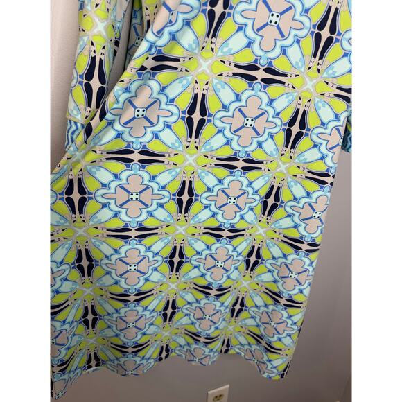 J. Mclaughlin Gisel Catalina Cloth Dress Blue Green Geometric Sheath Sz XL - Picture 4 of 10